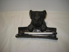 Heavy Cast Metal 6.5" Dog Office Desk Top Business Card Pen Holder
