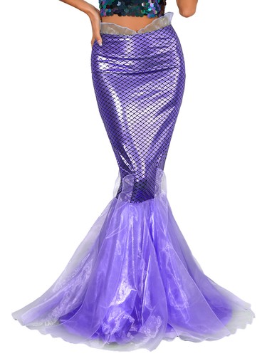 Womens Halloween Mermaid Tail Cosplay Costume Shiny Metallic Maxi Long AU - Picture 16 of 28