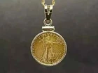 American Eagle Coin Liberty Pendant 18 Free Chain 14k Yellow Gold Plated Silver