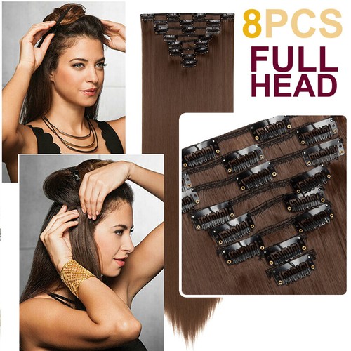 US 100% Natural Curly Straight Hair Extensions 8 Pcs Long Real Thick for Human - Picture 6 of 55