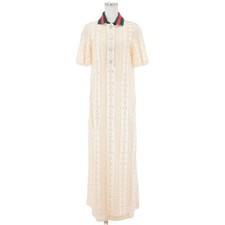 GUCCI Sherry Line Polo Lace Cotton Maxi Dress Women's Size 40 Beige