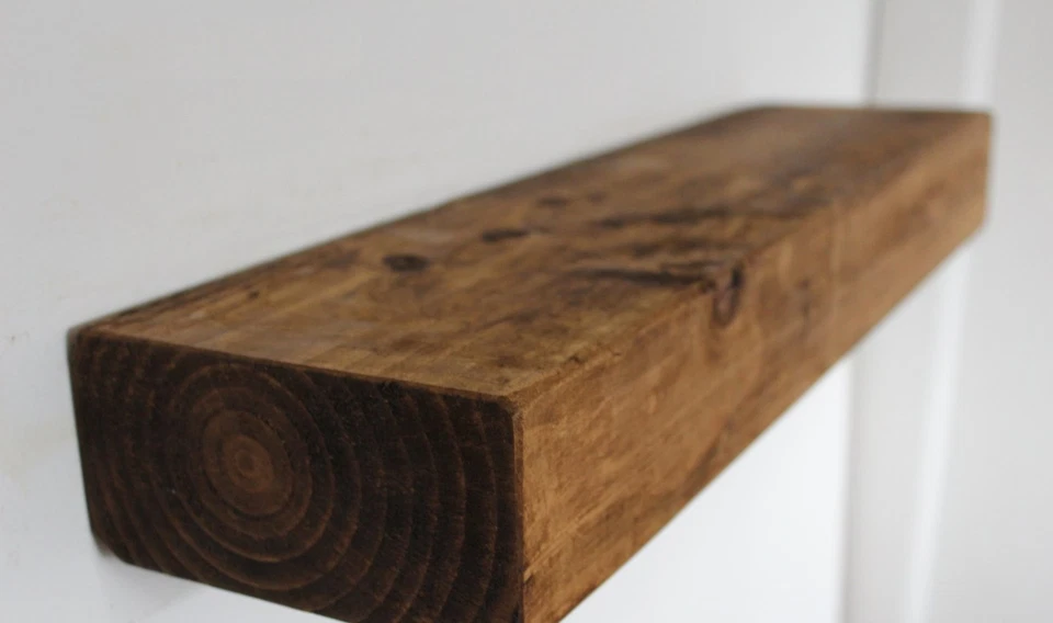 Rustic Floating Wooden Shelf / Shelves Made from Chunky Wood - 14cm x 7cm - Image 4 of 4