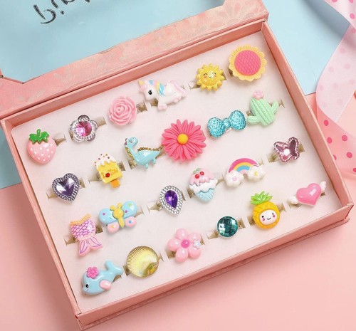 24 Butterfly Unicorn Flower Rings Jewelry Toy Gift for 3 4 5 Year Old Girls  kids