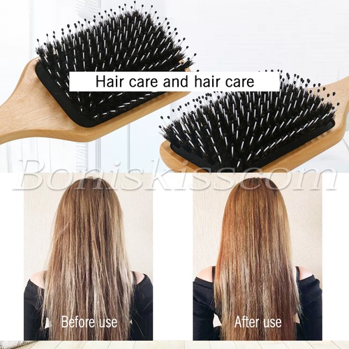 Pro Natural Boar Bristle Comb Wooden Detangling Cushion Hair Brush Scalp Massage - Picture 3 of 6
