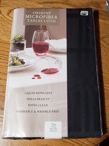 Origins Microfiber Tablecloth Black Round 70 In. Easy Clean Spill Repellent New - Picture 1 of 3