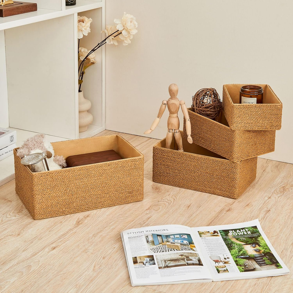 Recycled Wicker Storage Basket, Paper Rope Storage Baskets for