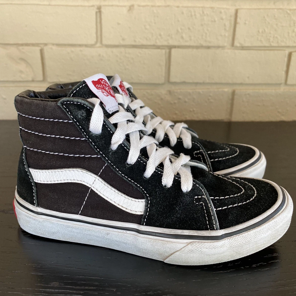 Vans Sk8 Hi Youth Size 1.5Y Black White Canvas Suede Youth High