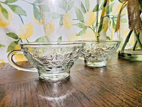 A Pair of Vintage Princess House Fantasia Embossed Crystal Coffee/TeaCups/Mugs
