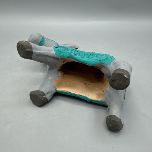 Donkey Mule Burro Clay Mexico Folk Art, Gray and Teal Handmade Art - Picture 7 of 17