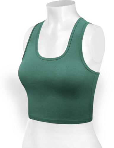 Women Premium Cotton Breathable Basic Sleeveless Racerback Crop Tank Top - Picture 112 of 202
