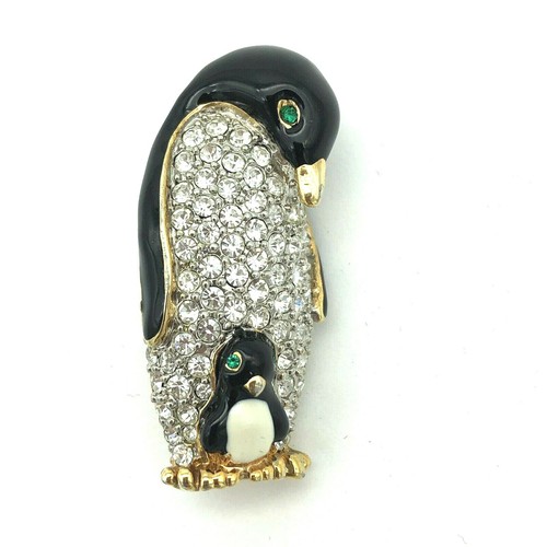 Enamel Rhinestone Penguin Brooch - Picture 2 of 12