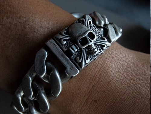Sanity Jewelry Skull Heavy Curb Link Bracelet 316L Stainless Steel NEW!! - Picture 11 of 12