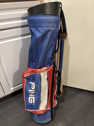 Bolsa de golf vintage Ping Sunday de 4 vías ROJA BLANCA AZUL TRUMP ligera correa única - Imagen 5 de 14