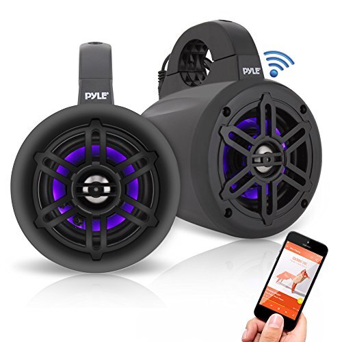 Pyle 1-DIN Marine Receiver W/Kit + Adapter, 4x 4" Wakeboard LED Tower Speakers - Picture 6 of 7