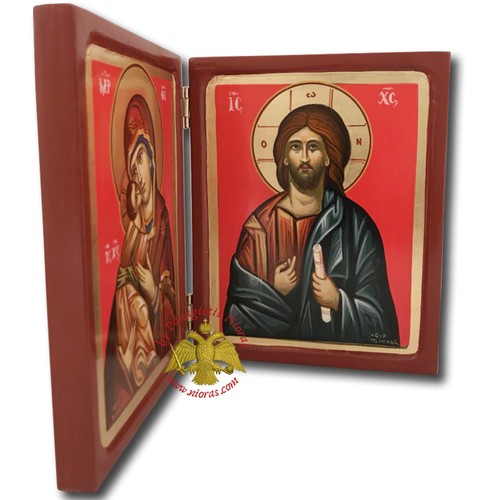 Orthodox Hagiography Wooden Travel Icon Diptych Orthodoxe Reiseikone Diptychon - Picture 3 of 5