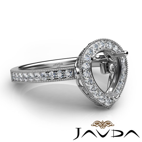 Pear Semi Mount Halo Pave Set Diamond Milgrain Edge Engagement Ring 0.50Ctw. - Picture 11 of 29