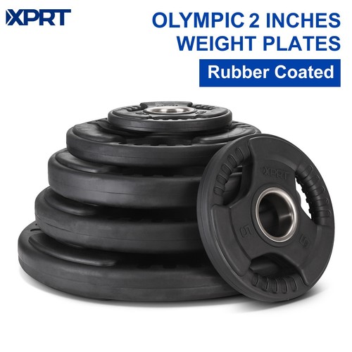 XPRT Fitness Olympic Weight Plates 2.5-45lb Rubber Coated Triple-Grip Home Gym W - Picture 75 of 85