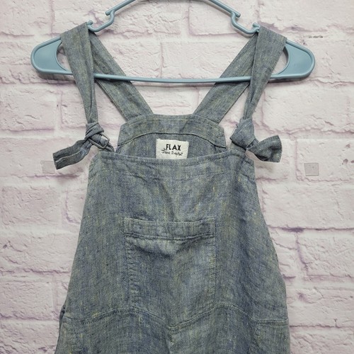 Flachs Jeanne Englehart Leinen Baggy Latzhose Gr. S blau gelb meliert cropped - Bild 2 von 9
