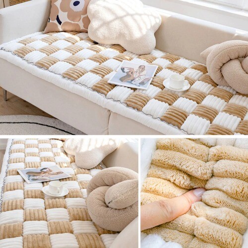 Sofa Cover Thicken Protective Couch Cover Large Plaid Square Flannel Cover - Bild 16 von 24