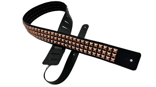 Black Leather 3 Row Pyramid Stud Studded Guitar Strap Punk Rock Goth Metal Bass - Picture 11 of 89
