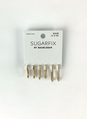 Juego de 3 pendientes de aro Huggie dorado SUGARFIX by BaubleBar - dorado - Imagen 2 de 3