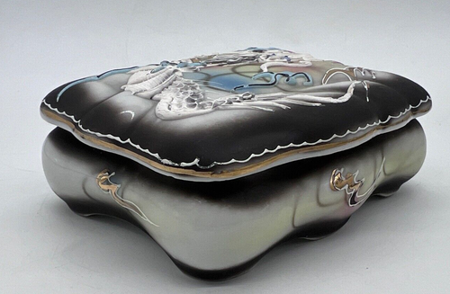 Vintage Blue Eyes White Dragon Moriage Relief Trinket Box Tray Vase Set Japan - Picture 5 of 12