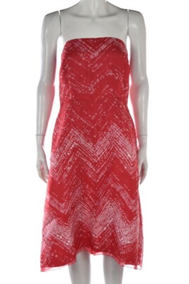Kay Unger Dress Size 14 Red Sheath Silk Above Knee Strapless Casual