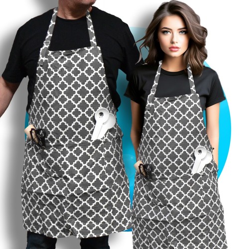 Schürze Grillschürze Kochschürze verstellbarem Nackenriemen BBQ grau Muster - Bild 1 von 4