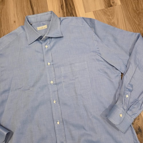 Camisa Ermenegildo Zegna Para Hombres Grande 43 Azul Vestido Informal Hecha en Italia Bolsillo - Imagen 4 de 10