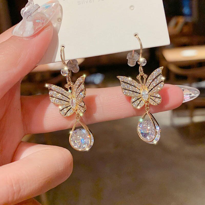 Gorgeous Crystal Butterfly Earrings Hook Drop Dangle Women Wedding