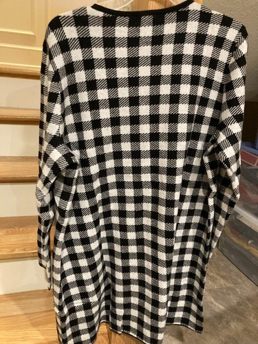 Talbots NWT Plus Size 1X Stunning Black/Ivory Buffalo Plaid Sweater Coat Jacket - Picture 7 of 9