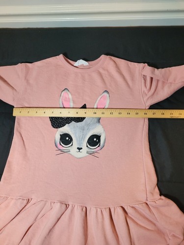 H&M Bunny Pink Sweatshirt Dress Long Sleeve Size Medium 8-10 Preowned (Stains) - Picture 11 of 13