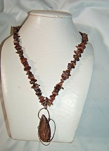 Han Handarbeit Draht umwickelt Goldstein Anhänger Halskette & Ohrringe mit Mohn Jaspis - Bild 1 von 5