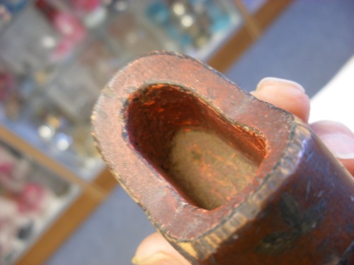 Antique Vtg Folk Art 4" Carved Wood Shoe Old Red Paint Inside - Picture 8 of 14