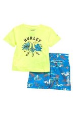 HURLEY Infant Boy's 12M 2 Pc Swim Shorts Rash Guard Set Blue Neon Volt
