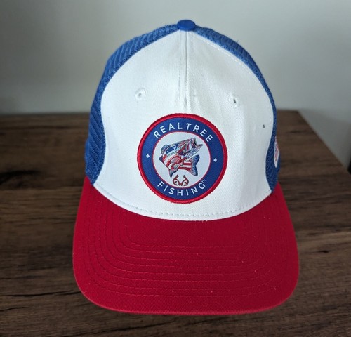 Realtree Fishing USA Flag Fish Cap Trucker Hat Mesh Snapback Red White & Blue - Picture 6 of 6