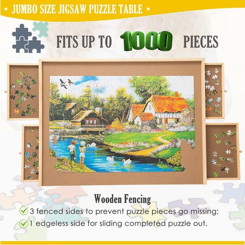 1000Pcs Puzzle Board w/4 Puzzles Sorting Storage Tray Box Wooden Desktop Jigsaw - Picture 7 of 19