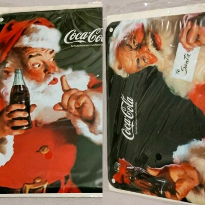 Coca Cola, Alu Postkarte, Blechschild, 2 Stück, Rarität, Vintage, Weihnachten