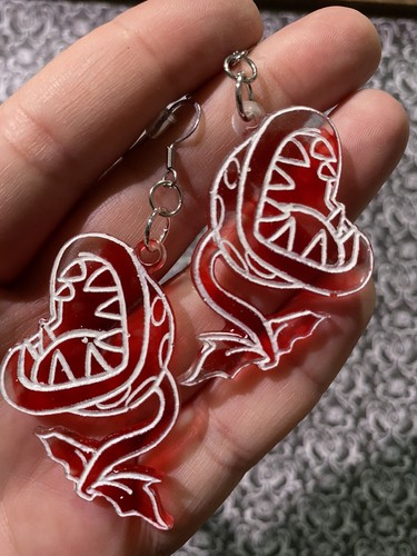 Boho Dangle Earring Acrylic Resin ￼Mario Piranha￼ Plant Earrings - Picture 1 of 11