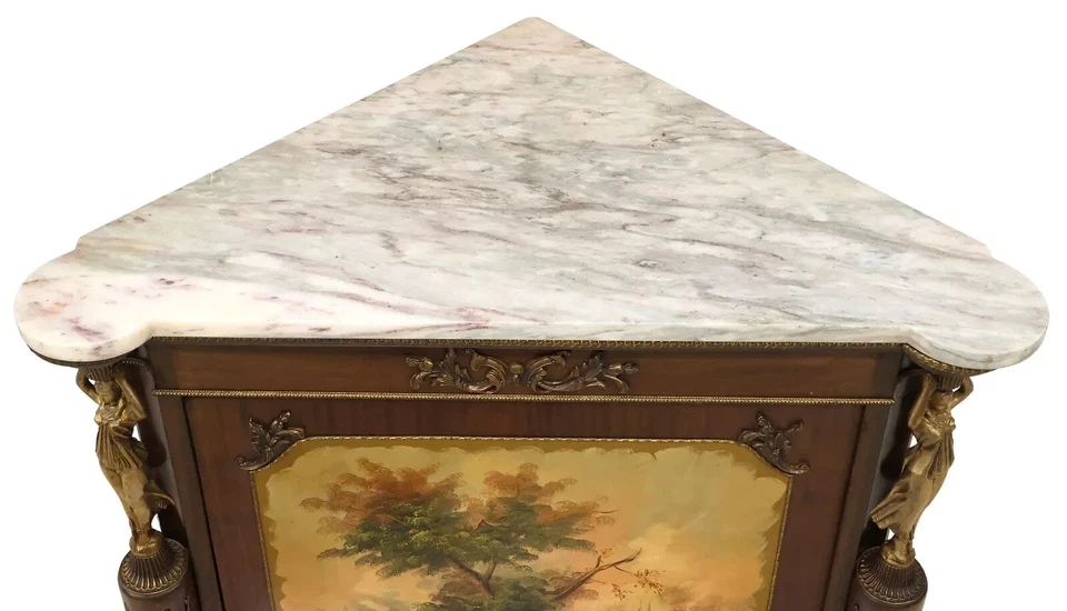 Armario, Esquina, Estilo Luis XV, 'VERNIS MARTIN', Mármol, Panel, Dorado, ¡Siglo XX! Foto 2 de 4