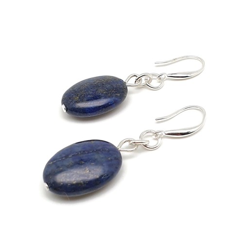 Earrings Oval Gemstone Natural Crystal Dangle Drop Chakra Sterling Silver Hooks - Picture 69 of 100