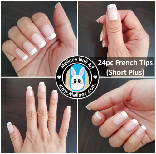 24pc Full Nail Long French Tips Cover Press On Natural Finger False Fake Wedding - Picture 11 of 72
