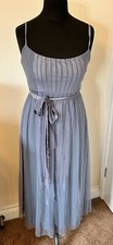 Monsoon Women's Grey Pleat Front Floaty Strappy Tie Waist Dress Size 10