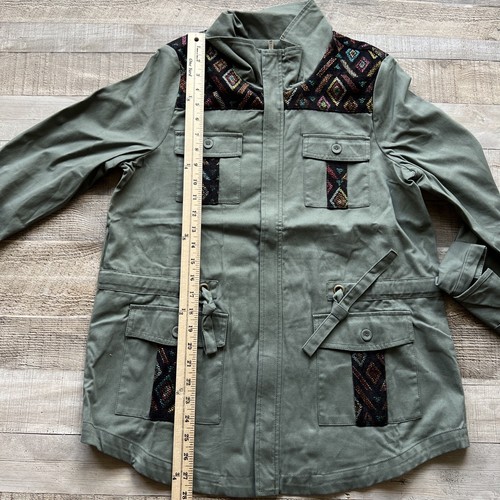 Modcloth Military Jacket Womens Medium Green Embroidered Utilty Pocket - Picture 10 of 14