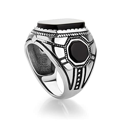 555Jewelry Stainless Steel Mens Vintage Celtic Signet Turquoise/Onyx Stone Ring - Picture 6 of 9