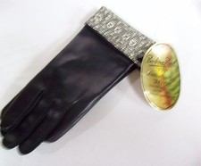 Vintage BARBARA Reed Black Faux Snakeskin Accented Gloves w/ Tag