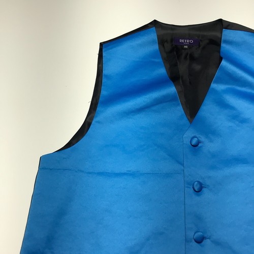 Retro Paris Suit Vest Mens Size XS Blue Black Button Up Tuxedo Wedding Formal - Picture 5 of 12