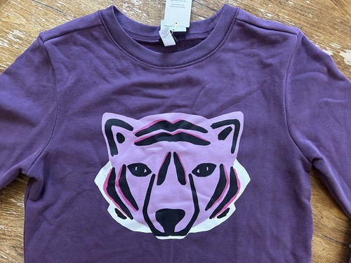 Tea Collection Tiger Popover Sweatshirt In Purple Punch | Youth Size 12 | NWT - Picture 2 of 9