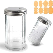 Zuckerstreuer Set aus Glas und Edelstahl, Retro-Stil, langlebig, inkl. Etikett