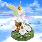 Porcelain Fairy w Flute On Stump w Flowers Squirrel Grass Mystical Figurine 6.5”